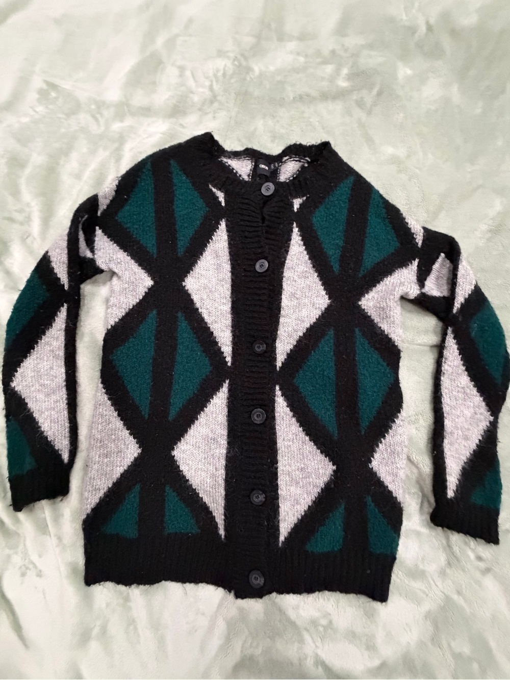 ASOS Black, Teal & Gray Geometric Button Cardigan